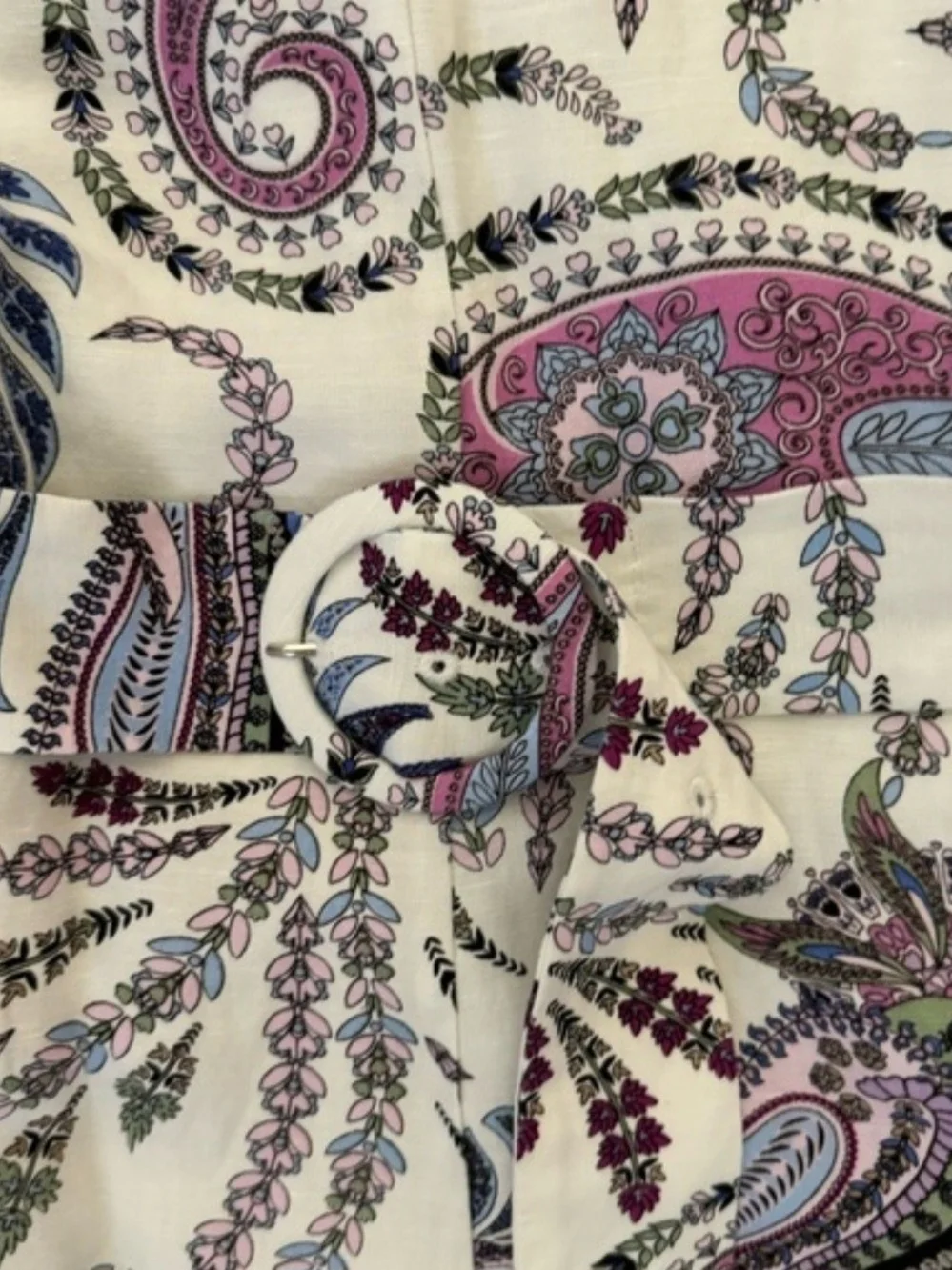 New LOFT Tie-Waist Paisley Mini Dress in White with Lavender & Blue Accents